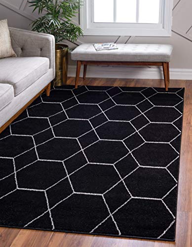 Unique Loom Trellis Frieze Collection Alfombra de área, diseño Moderno de Entramado geométrico de inspiración marroquí (8 pies x 10 pies, Rectangular, Negro/Marfil)