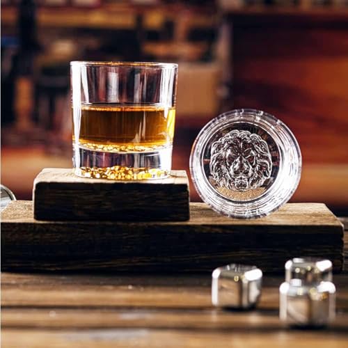 Image of PrimeWorld Lion European Crystal Whiskey Glasses Set of 6 pcs- 300 ml Bar Glass for Drinking Bourbon, Whisky, Scotch, Cocktails, Cognac- Old Fashioned Cocktail Tumblers