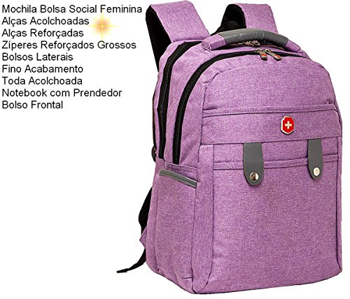 Mochila Social Escolar Esportiva Notebook Resistente Reforçada (Roxo)