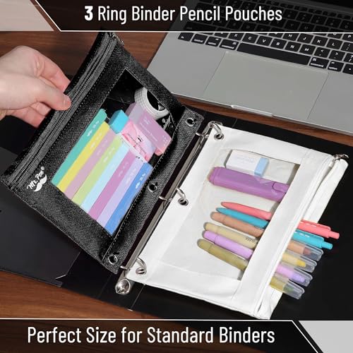 Image of Mr. Pen- Pencil Pouch for 3 Ring Binder, 2 Pack, 10 inchx6.75 inch, Smooth Zipper | Clear Window, Large Capacity Pencil Case with 3 Reinforced Grommets for School, Office, Supplies Storage | Clear Window, Large Capacity Pencil Case with 3 Reinforced Grommets for School, Office, Supplies Storage