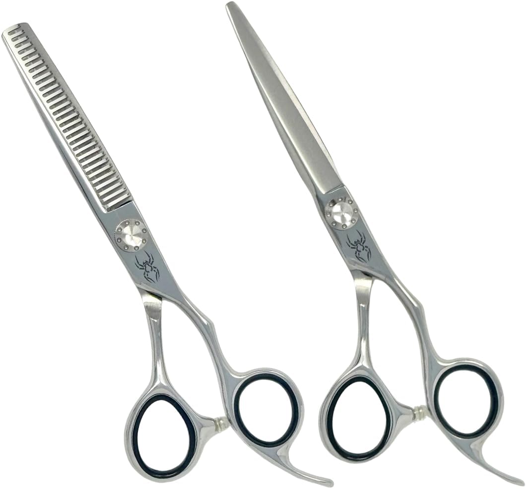 Black Widow Shears 6" Hair Cutting Scissors Thinning Shears Kit Professional Barber Hairdressing Texturizing Salon Razor Edge Scissor Japanese Stainless Steel Razor Sharp Convex Edges