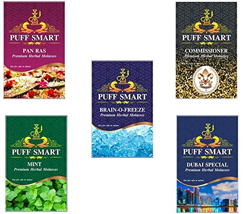 PUFF SMART Pan Ras, Mint, Brain-O-Freezer, Commissioner and Dubai Special Herbal Hookah Molasses (Set of 5) (100% Tobacco and Nicotine Free)-image-11