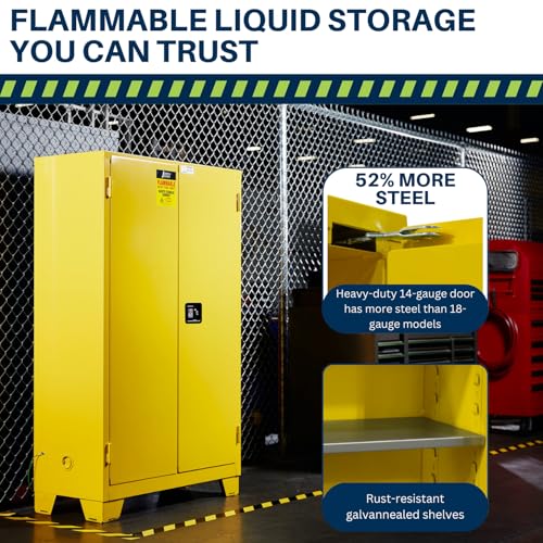 Image of Jamco 45 Gallon Flammable Safety Cabinet, Steel Flammable Storage Cabinet with Lockable Manual Closing Doors, Forkliftable, 43 inch x 18 inch x 70 inch, Yellow