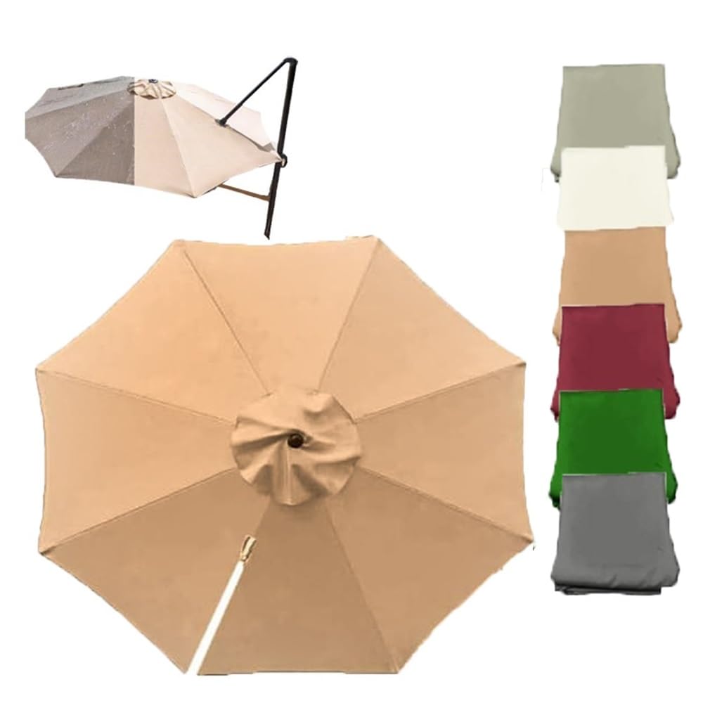 SVBVRFEEW 11ft 11.5ft Patio Umbrella Replacement Canopy Top Round Cantilever Umbrella Replacement Fabric Market Umbrella Canopy Offset Umbrella Cover 8 Ribs(Khaki,350cm(11.5ft))