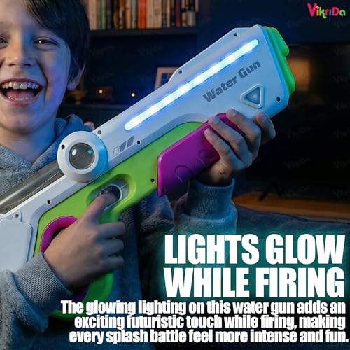 Image of VikriDA Electric Water Gun with Free Extra Rechargeable Battery LED Lights & Self-Filling Function 25-32 Ft Long Range High Pressure Water Blaster Pool & Beach Summer Toy - Multicolor