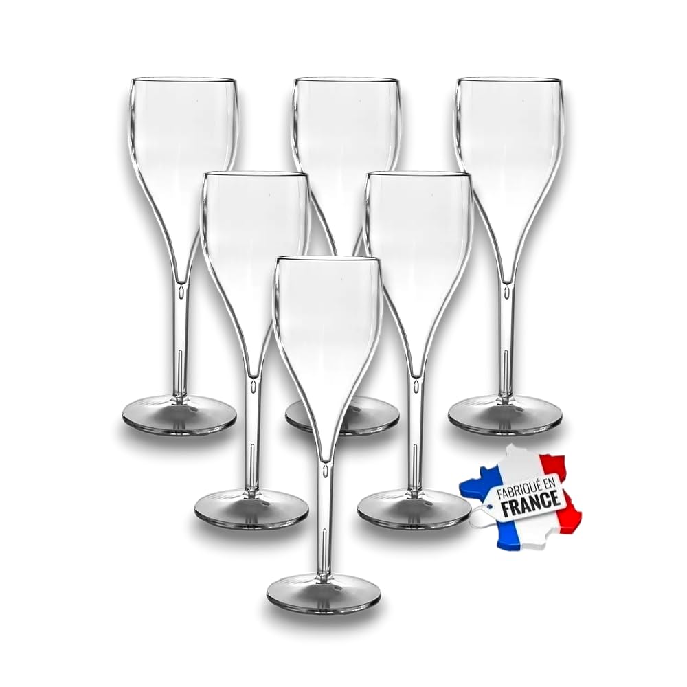 SPARKLERS CLUB 6 Champagne Glasses Clear 12cl Shatterproof Glass by