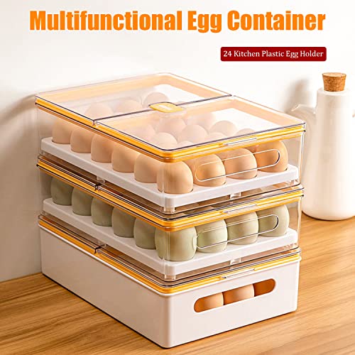 Egg Holder For Refrigerator 24 Grid Kitchen Clear Plastic Egg Container, Stackable Egg Tray With Detachable Dust-Proof Lid And Handle, Egg Storage Box For Food Preservation Freezer Pantry Camping #TOP4