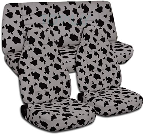 Totally Covers Compatible with 1987-1995 Jeep Wrangler YJ Animal Print Seat Covers: Silver Cow - Full Set: Front & Rear (29 Prints) 2-Door Complete Back Bench