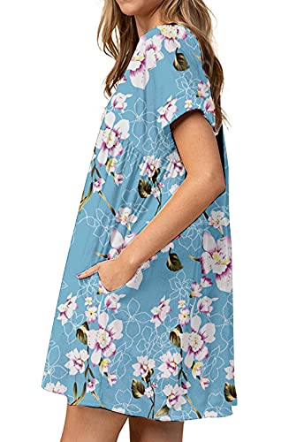 Image of Jayscreate Women's Baby Doll Dress Summer Casual Tunic Pleated Flowy Swing Short Sleeve Black V Neck Mini Dress