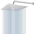 Voolan All Metal Shower Head with Extension Arm, Stainless Steel Waterfall Rainfall Showerhead, High Flow Bathroom Square Large Rain Shower Head (12’’ Shower Head with 15’’ Shower Arm, Chrome)