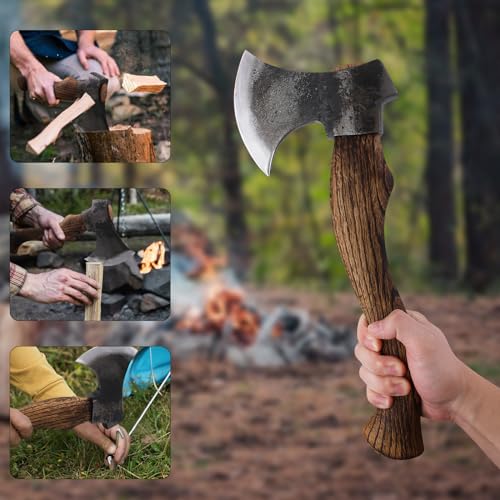THRWCLUB151-Hatchet-Camping-Axe-with-1065-Carbon-Steel-and-Beech-Handle-Hand-Forged-Bushcraft-Axe-with-Leather-Sheath-for-Camping-and-Survival