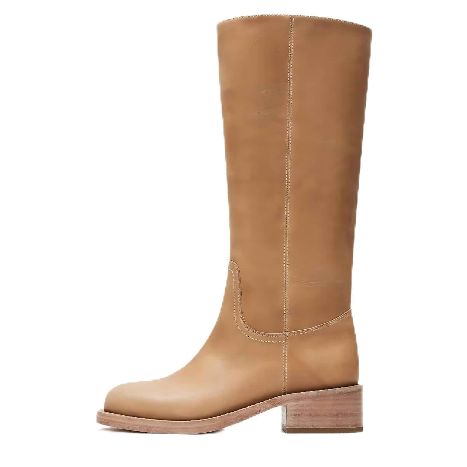 ZJGZF Womens Banana Knee High Boots Square Toe Comfortable Boots Block Heel Riding Boots Wide Calf Tall Boots