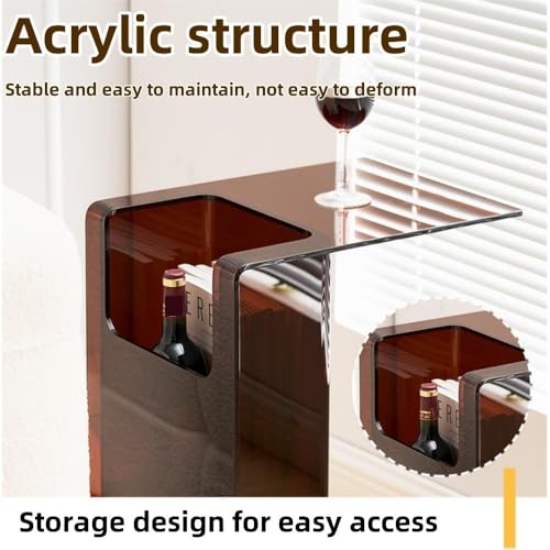 Side Table with Storage Acrylic C-Shaped End Tables Transparent Bedside Tables Accent Table for Living Room Heavy Duty(Green) - Image 4