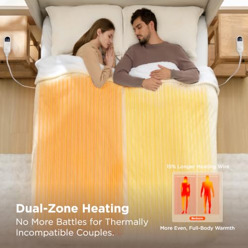 Image of Bedsure Ribbed Electric Blanket King, Coconut White Heated Blanket, Preheat