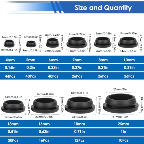 Image of smseace 260Pcs Rubber Plugs for Round Holes Set - 10 Sizes (1 inch, 3 /4 inch, 5 /8 inch, 1 /2 inch, 3 /8 inch, 5 /16 inch, 1 /4 inch, 1 /5 inch) - Versatile Assorted Rubber Plugs for Furniture, Office, and Kitchen