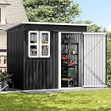 UDPATIO Gartenhaus Metall 222 x 132 x 190 cm mit Fenster, abschließbarer Tür und Belüftung, Fahrradgarage mit Pultdach, Geräteschuppen für Werkzeuge, Ausrüstung, Wasserdicht, Dunkelgrau