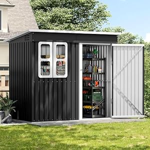 UDPATIO Gartenhaus Metall 222 x 132 x 190 cm mit Fenster, abschließbarer Tür und Belüftung, Fahrradgarage mit Pultdach, Geräteschuppen für Werkzeuge, Ausrüstung, Wasserdicht, Dunkelgrau