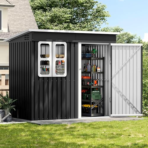 UDPATIO Gartenhaus Metall 222 x 132 x 190 cm mit Fenster, abschließbarer Tür und Belüftung, Fahrradgarage mit Pultdach, Geräteschuppen für Werkzeuge, Ausrüstung, Wasserdicht, Dunkelgrau UDPATIO Gartenhaus Metall 222 x 132 x 190 cm mit Fenster, abschließbarer Tür und Belüftung, Fahrradgarage mit Pultdach, Geräteschuppen für Werkzeuge, Ausrüstung, Wasserdicht, Dunkelgrau