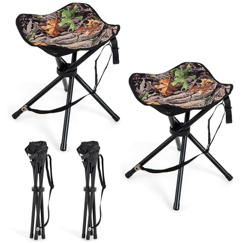 IRONMAX 2 Pack Hunting Stool, Portable Camping Stool with Shoulder Strap, 4 Legged Stools Hold up to 330lbs, Lightweight Folding Stool for Backpacking Fishing Hiking Travel, Camouflage
