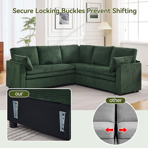Image of 85 inch Sectional Couches with Comfy Deep Dual-Layer Cushion, 5 Seater L Shaped Couch, Modern Modular Sofa, Corduroy Sofas for Living Room, Apartment, Green
