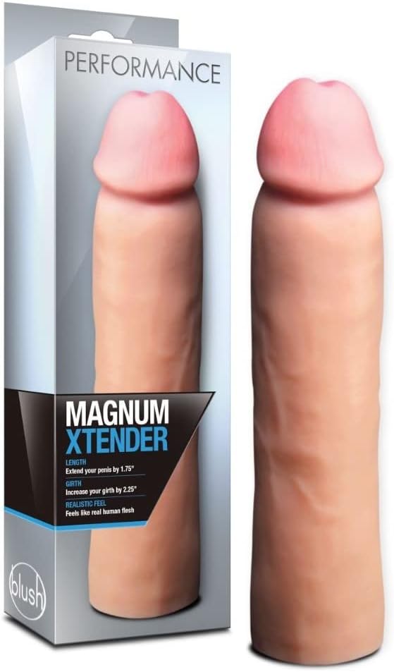 Blush Performance Magnum Xtender 9" Penis Sleeve, Adds 1.75” Length & 2.75” Girth - Realistic Cock Sleeve Extender Sheath, Soft X5 Plus TPE Ribbed Fit, Body-Safe - Adult Sex Toy for Men - (Beige)