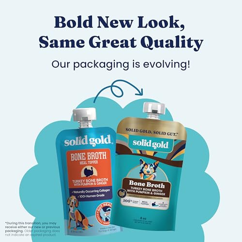 Image of Solid Gold Turkey Bone Broth for Dogs - Limited Ingredient Bone Broth Dog Food Toppers for Picky Eaters with Collagen & Superfoods - Dog Gravy Topper for Dry Food - Gut Health & Hydration - 6 Pack