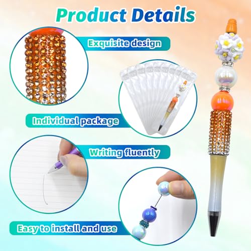 Image of 150 Pcs DIY Diamond Beadable Pen Kit - 50 Plastic Rhinestone Beaded Pens Bulk with Refills & Bags - Fancy Cute Glitter Pens for Crafting, Students & Teachers - School Supplies (Gradient)