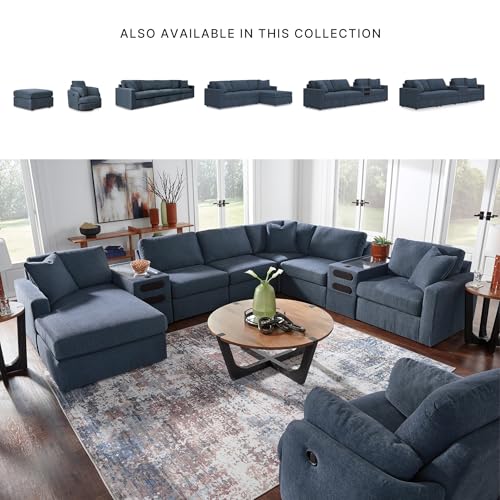 Image of Signature Design by Ashley Modular Blue Sectional Couch with Console