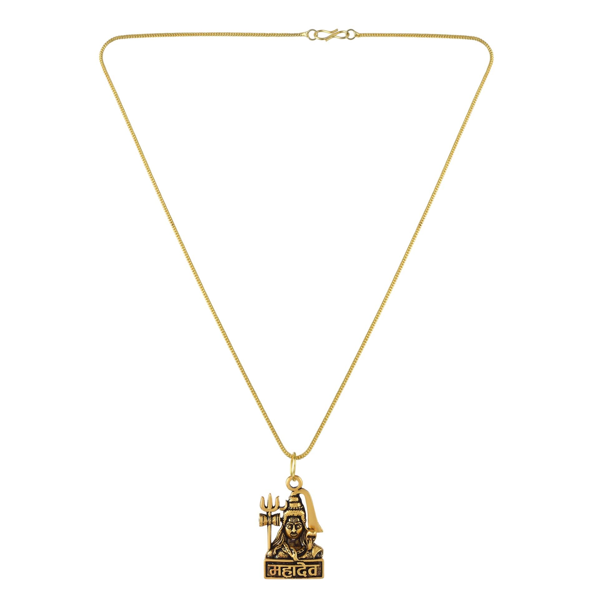 Gold-Plated Lord Shiva Mahadev Pendant with Chain for Men & Women | Antique Finish Shiv Ji Idol Locket with Trishul & Damru | Religious Spiritual Necklace Jewelry foR Gifting-image-33