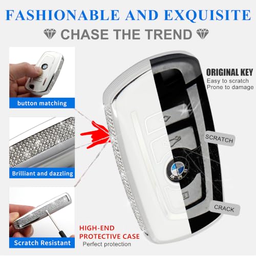 Image of Creativity For BMW X5 Key cover and Key chain accessories (White set) | TPU key box with Rhinestones is compatible with X1 X3 X4 X5 X6 1 2 4 5 6 7 M3 M5 M6 GT3 GT5 G30 F10 F15 F16 F20 key
