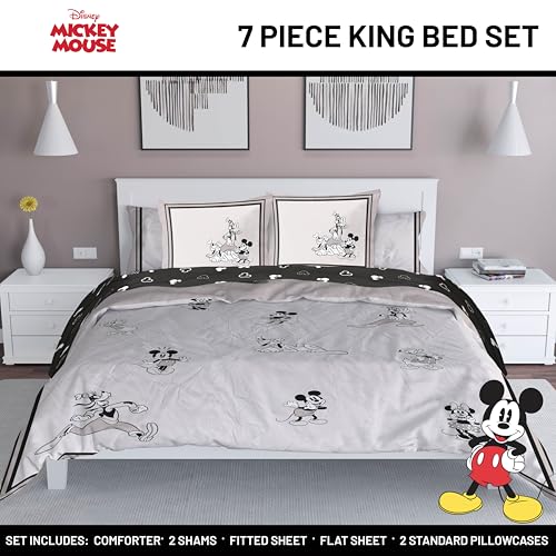 Image of Disney Mickey Mouse and Friends King Comforter Set 7 Piece Bedding, Beige