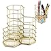 Portalápices Soporte de Lápiz, Organizador de Esccritorio de Metal y Titular de Pincel, Bote de Rejilla Triple Maquillaje para Oficina Aula Escuela, Dorado