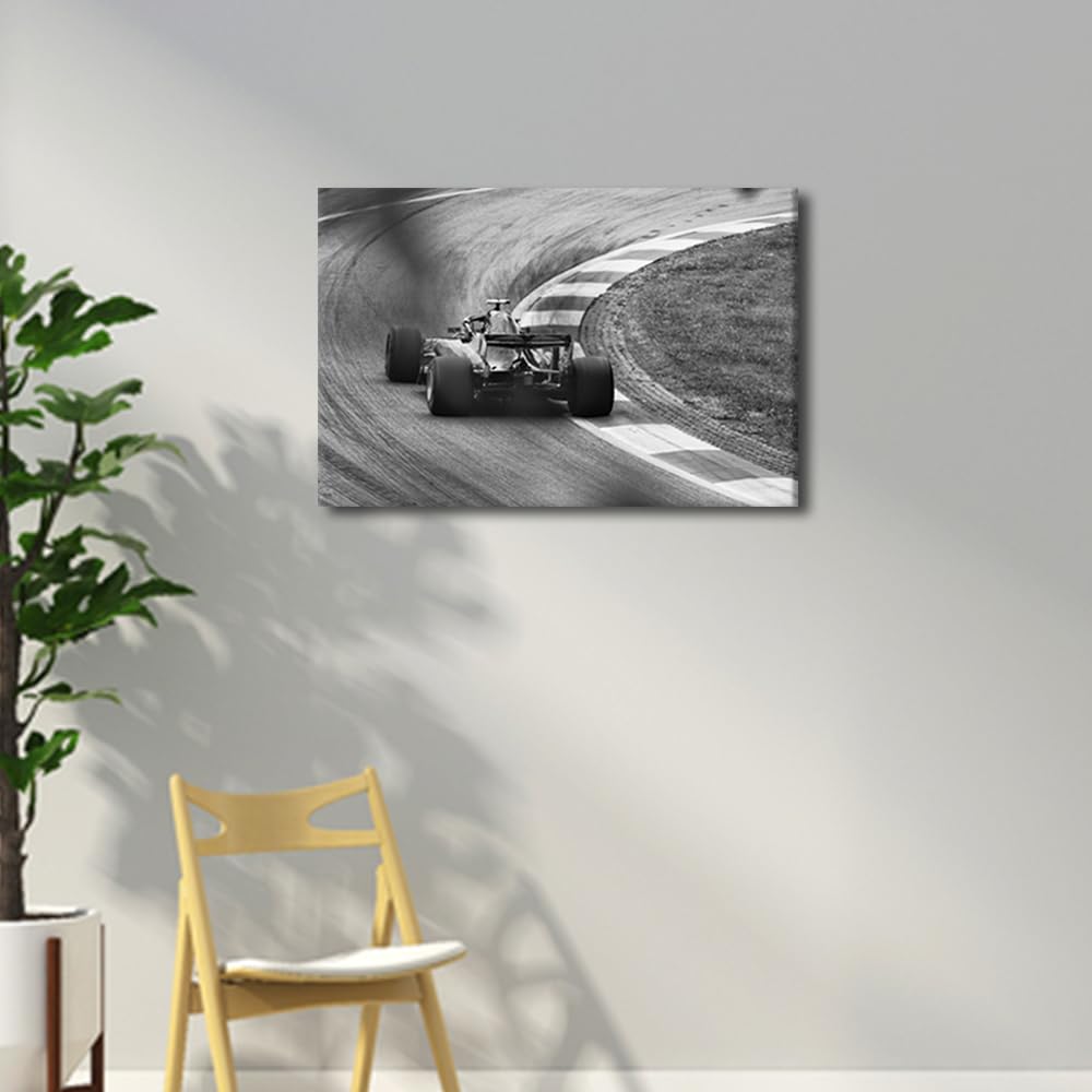 TISHIRON Race Car on the Road Wall Art Racing Car Driving into the Corner Pictures Canvas Prints Framed Balck and White Car Modern Artwork for Home Living Room Bedroom Bathroom Decor 24" Wx16 H - Image 3