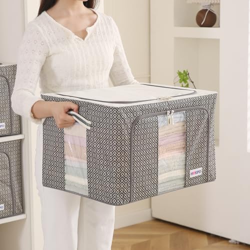 Image of HOKIPO Closet Organizer for Clothes | Multipurpose Storage Box & Organizer | Premium PE-Coated Fabric with Dual Windows | Ideal Saree Cover |66L, Pack of 1 Charcoal Grey (AR-5929-CGRY)