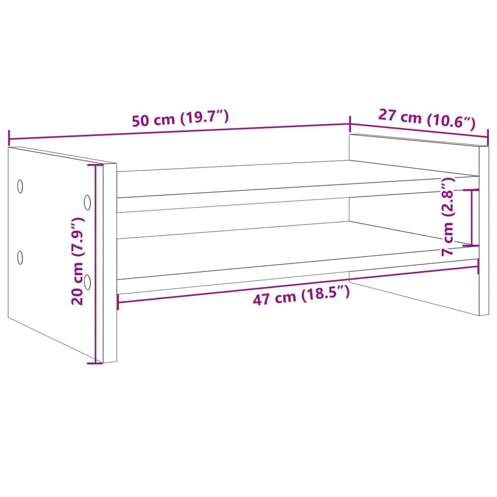 Supporto per monitor in legno grigio cemento, 50 x 27 x 20 cm, con 2 ripiani per laptop e ufficio, altezza monitor per lavoro ergonomico