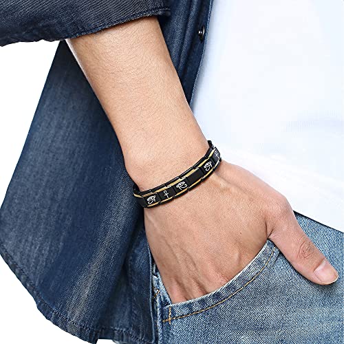 VNOX Mens Stainless Steel Egyptian Eye of Horus Eye of Ra Ankh Cross Adjustable Protection Link Bracelet Wristband Amulet Jewelry2