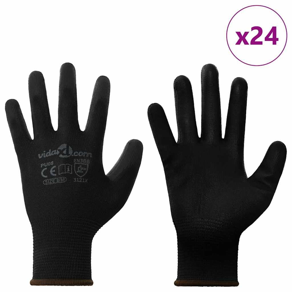 Gants de Travail 24 pièce Noir 8 / m Polyester pour Homme et Femme, Outils de Jardin, Mécanicien, Jardinier