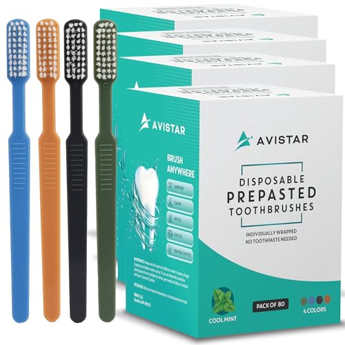 Image of Avistar 320 Prepasted Disposable Toothbrushes Individually Wrapped - Single Use Pre Pasted Disposable Toothbrushes with Toothpaste Built in - Waterless Toothbrush for Travel, Guests, Hotel, & Camping