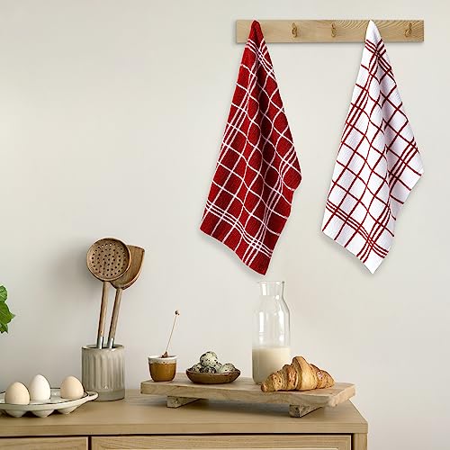 Image of Encasa XO Kitchen Towels and Dish Cloths Sets | Red Terry Highly Absorbent Cotton Terry Towels | 60x40 cm | Multipurpose for Washing Dishes and Cleaning Pack of 4