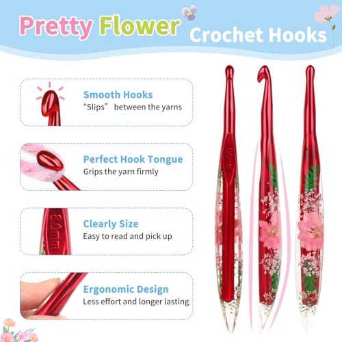 Image of Coopay Crochet Hooks, 8mm Ergonomic Crochet Hook with Floral Plastic Grips, Stylish and Unique, Ideal for Crocheting Blankets, Dolls, Shawls, Hats, Scarves (L-8.0mm)