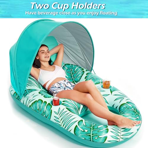 Jasonwell Pool Float with Canopy - Inflatable Pool Floaties Adult Lounger Floats Raft Floating Chair with Cup Holders for Swimming Pool Lake Water Lounge Float Beach Pool Party Toys for Adults (Green) by Jasonwell - Used condition - Image 5
