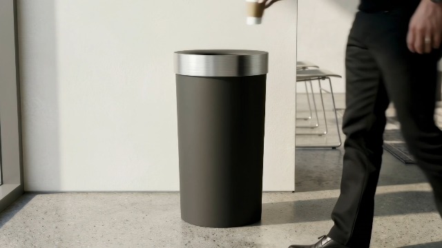 Image of Umbra Vento Kitchen Trash Can, Open Top 16.5 Gallon Garbage Can, Grey | Durable construction, compatible with drawstring bags, residential or commercial use, wipe clean maintenance