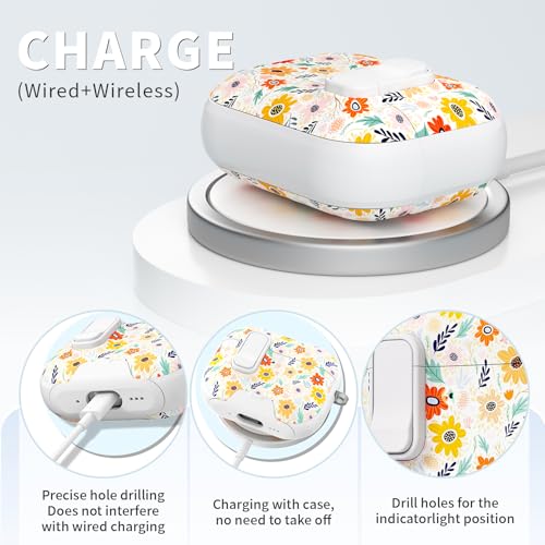 Image of for AirPods Pro 3 Case with Lock & Phone Stand,Cute Floral Pattern Style | PC & TPU Dual Layer Protective Cover with Keychain & Cleaner Pen for Apple AirPod Pro 3rd Generation Women(Bin Chrysanthemum)