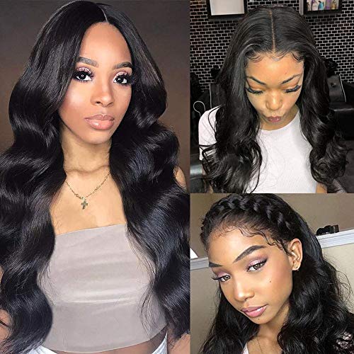 16 Inch Body Wave Lace Front Wig Human Hair Pre Plucked Brazilian Body Wave 4x4 Lace Closure Wigs with Baby Hair 9A Natural Glueless Shoulder Length Human Hair Wigs 150% Density Virgin Hair Lace Wigs