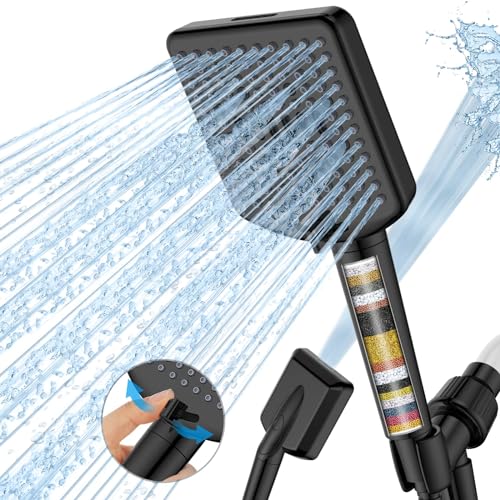 Filtered Shower Head with Handheld, High Pressure 6 Spray Mode Showerhead with Filters, Water Softener Filters for Hard Water - Remove Chlorine