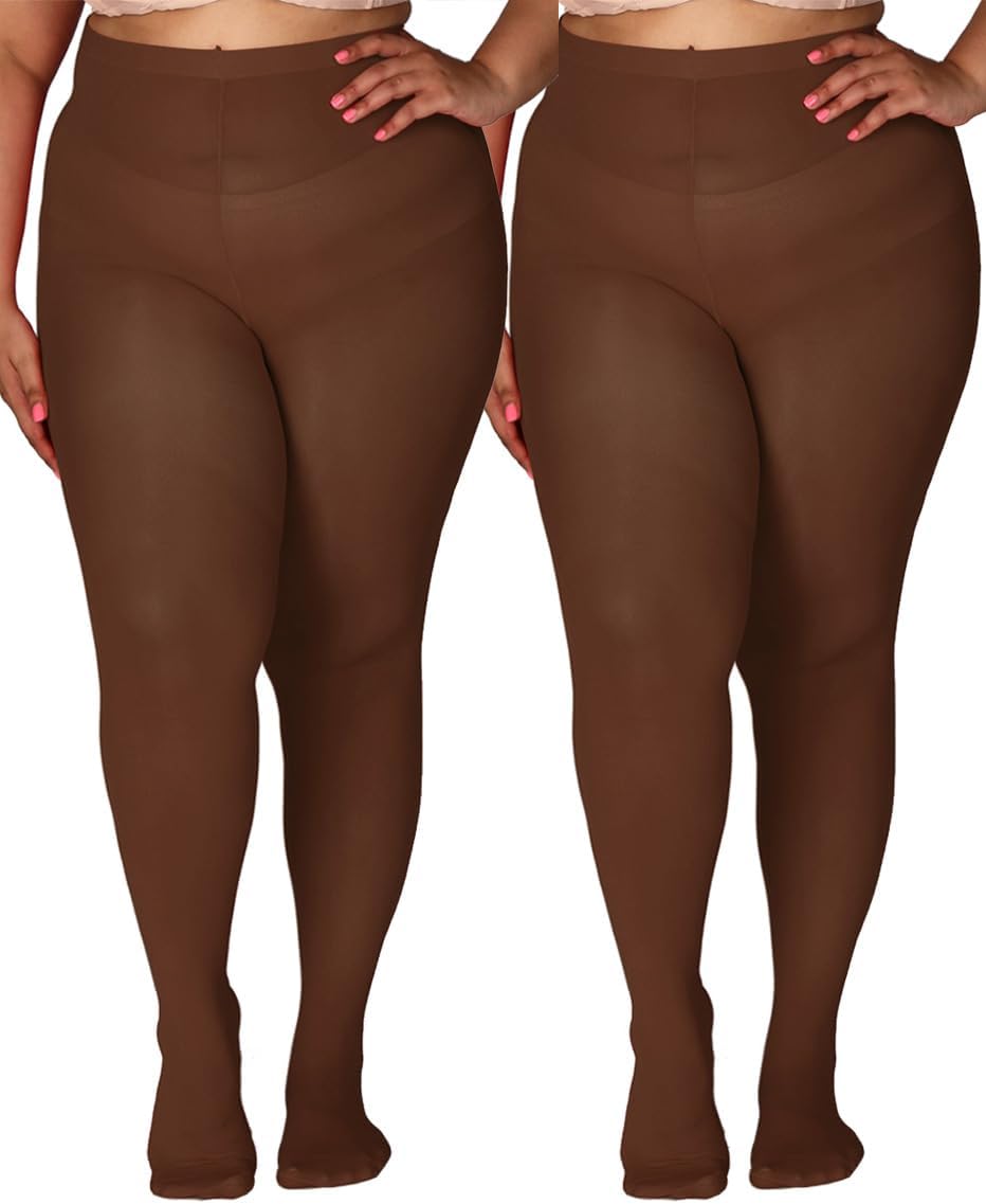 MERYLURE Plus Size Tights for Women Up To 6x, Semi Opaque Control Top Nylon Pantyhose, High Waist Solid Stockings