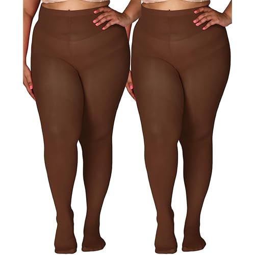 MERYLURE Plus Size Tights for Women Up To 6x, Semi Opaque Control Top Nylon Pantyhose, High Waist Solid Stockings