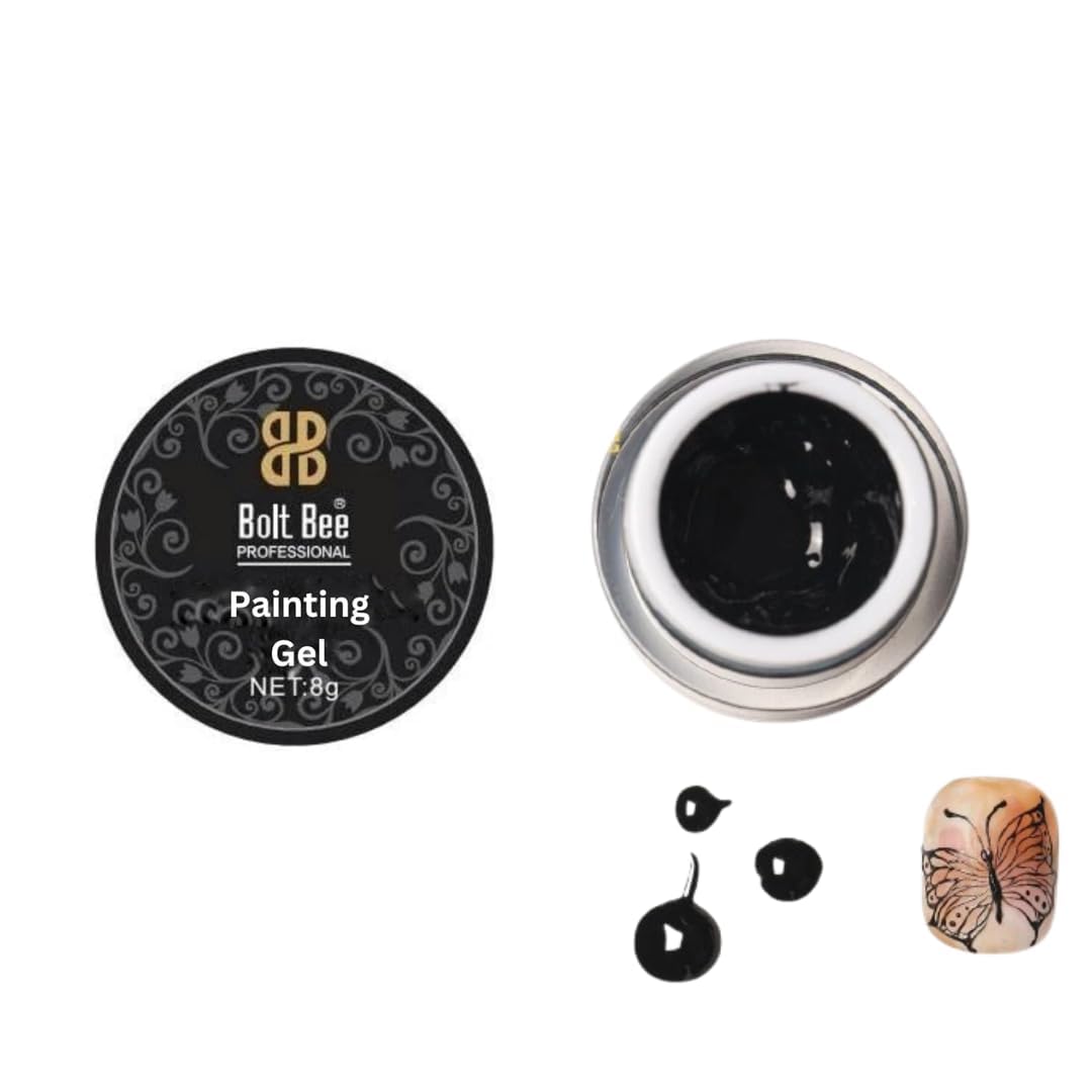 Bolt Bee Professional Painting Gel for Nail Art, Drawing Lines, Monochrome and Colored Designs, Highly Pigmented, Black, 8g (Black)-picture-52
