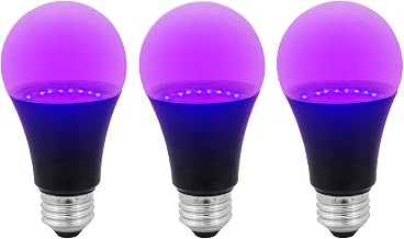 Sunlite LED A19 Black Light UV Bulb, 7W (60W Equiv.), Medium E26 Base, Non-Dimmable, 390-405nm Wavelength, Ideal for Black Light Room Decor, Halloween Decorations, Indoor UV Decor, UL Listed, 3 Pack