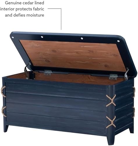 Miniatura 3 de Linon Zana Cofre de almacenamiento forrado de cedro con detalle de cuerda en madera envejecida azul